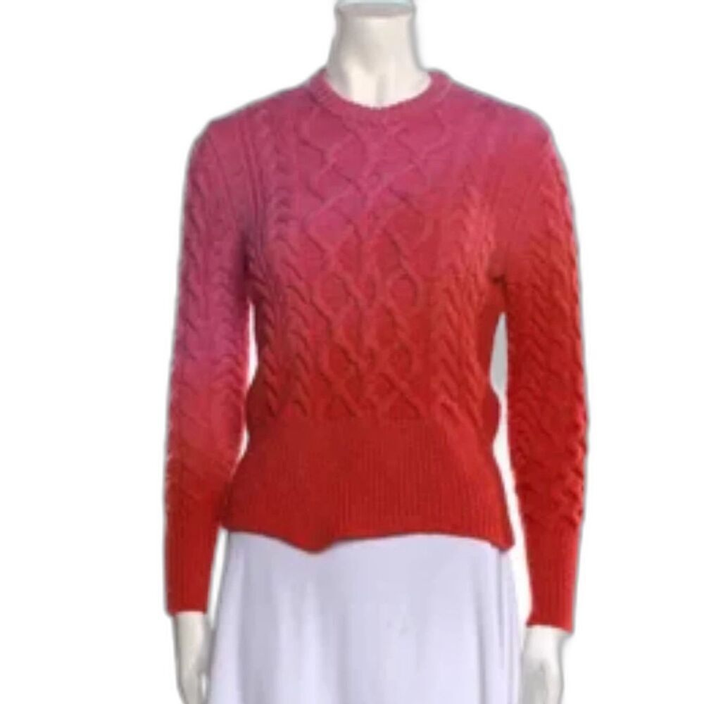 ply-knits Crew Neck Sweater Size: S Ombre Pink Orange Womens Long Sleeve Wool